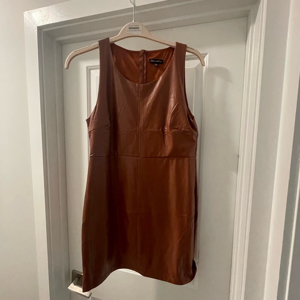 Shine star faux leather brown bodycon dress